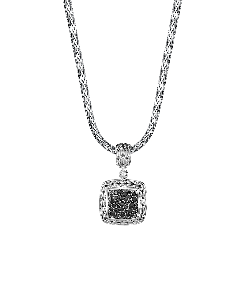 John Hardy Sterling Silver Classic Chain Medium Square Pendant with Black Sapphire