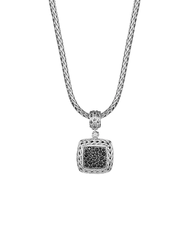 John Hardy Sterling Silver Classic Chain Medium Square Pendant with Black Sapphire