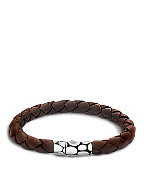 John Hardy Men's Kali Silver Brown Woven Leather Bracelet