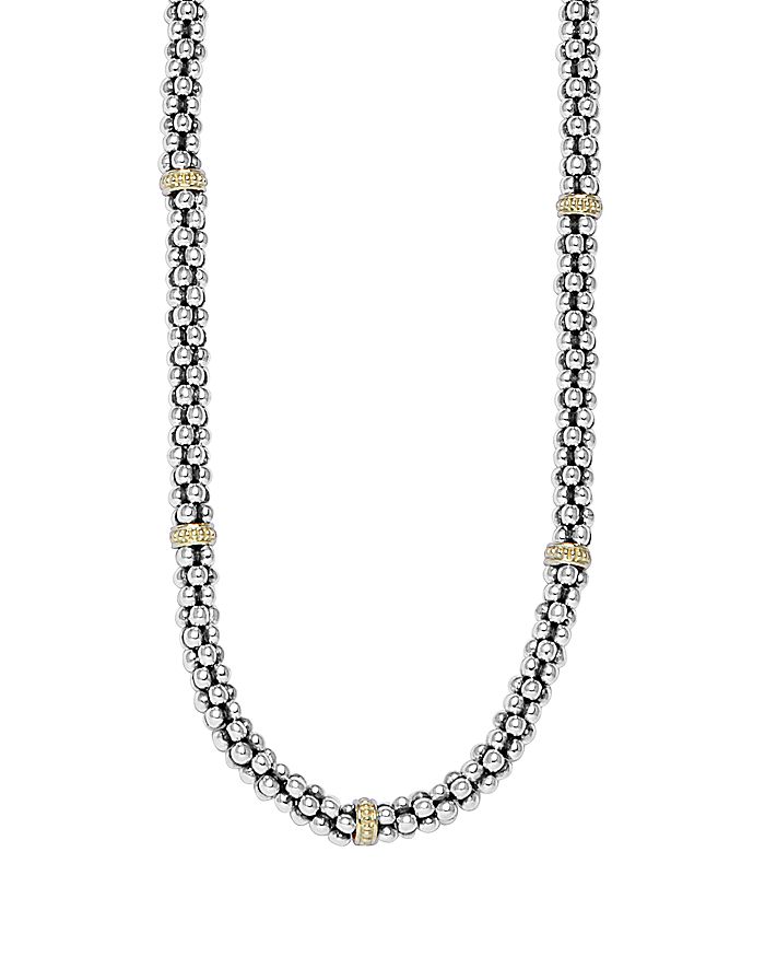 Shop Lagos 18k Gold And Sterling Silver Caviar Mini Rope Necklace, 18 In Silver/gold