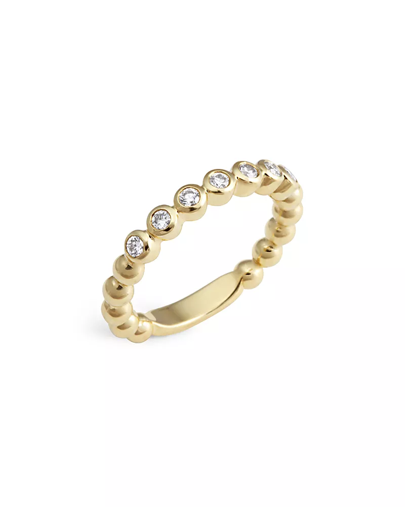 Lagos 18K Gold Beaded and Diamond Ring
