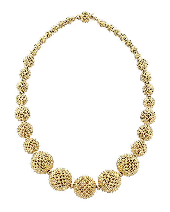 Lagos 18k Gold Caviar Graduated Lattice Ball Statement Necklace, 16 In Gold