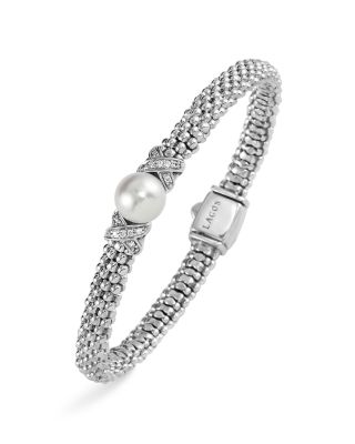LAGOS Sterling Silver Luna Button Pearl Diamond X Rope Bracelet ...