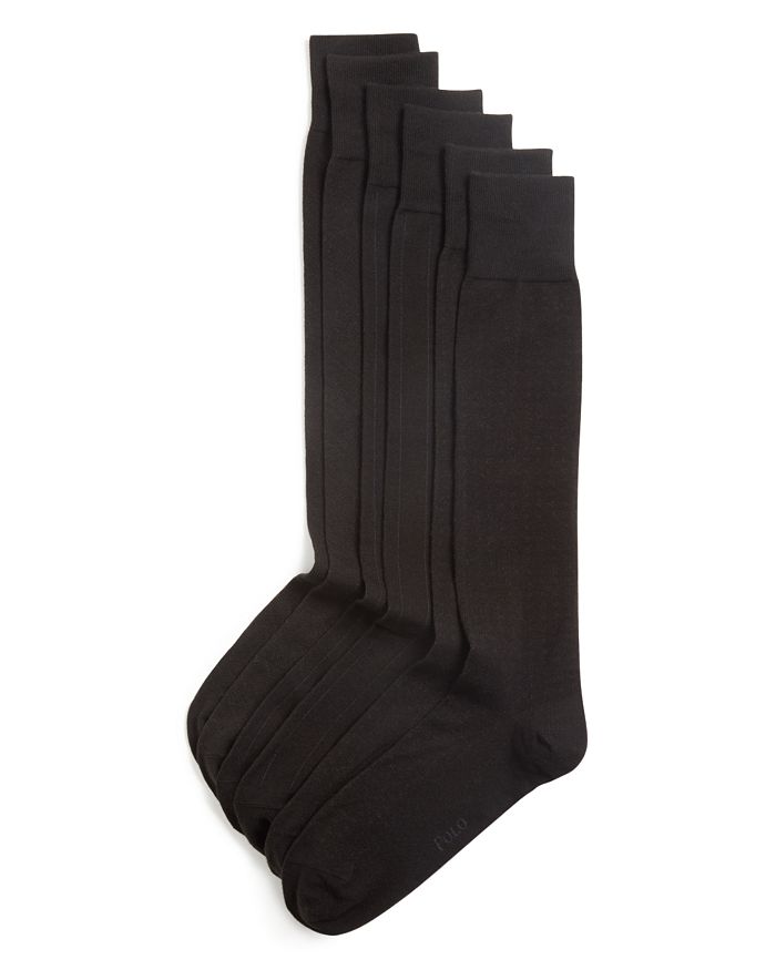 Polo Ralph Lauren Over-the-calf Assorted Dress Socks, Pack Of 3 In Black