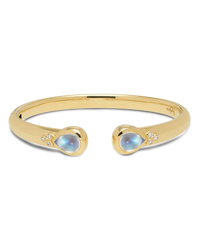 TEMPLE ST CLAIR 18K YELLOW GOLD CLASSIC HINGE BRACELET WITH ROYAL BLUE MOONSTONE AND DIAMONDS,B14121-BMP