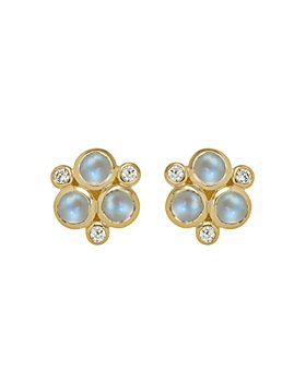 Temple St. Clair - Temple St. Clair Classic Trio Earrings with Royal Blue Moonstone and Diamonds in 18K Yellow Gold