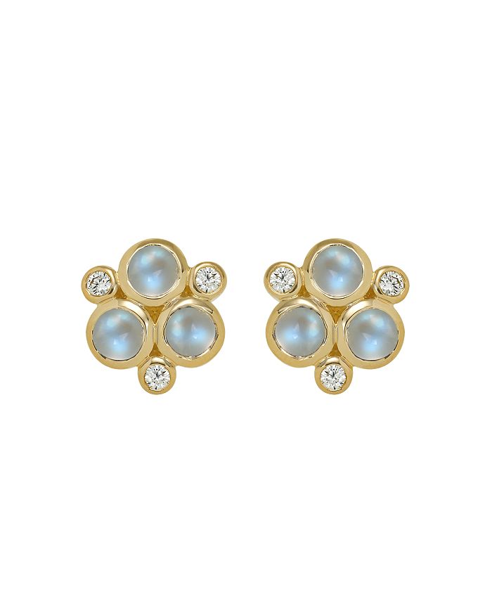 Temple St Clair Classic Trio Earrings With Royal Blue Moonstone And Diamonds In 18k Yellow Gold In Blue/gold