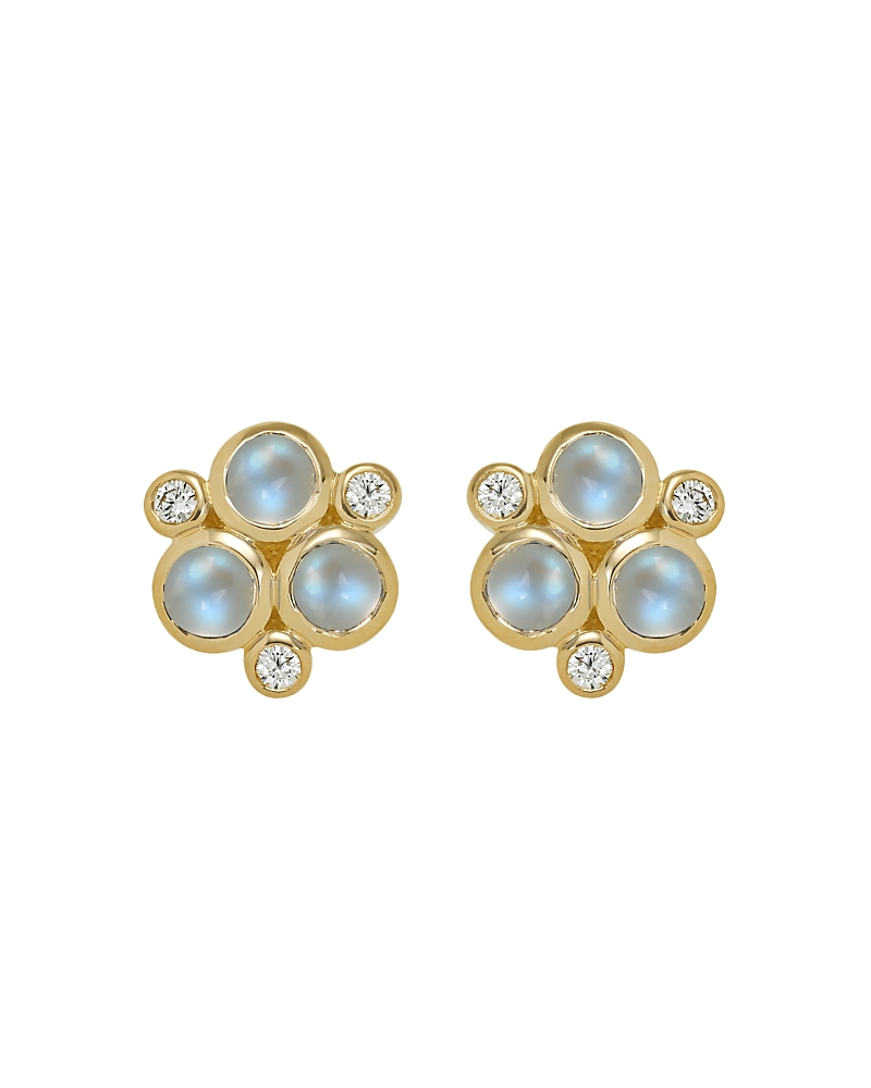 Temple St Clair Classic Trio Earrings With Royal Blue Moonstone And Diamonds In 18k Yellow Gold In Blue/gold