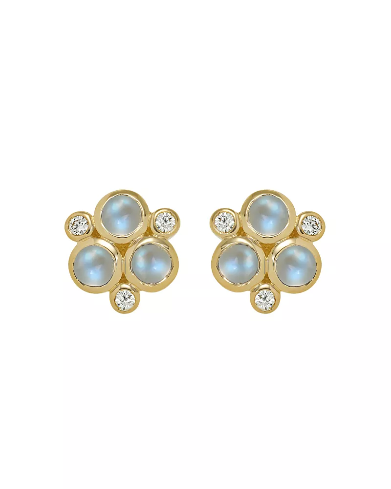 Temple St. Clair Classic Trio Earrings with Royal Blue Moonstone and Diamonds in 18K Yellow Gold