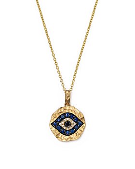 Bloomingdale's - White Diamond, Black Diamond and Blue Sapphire Evil Eye Pendant Necklace in 14K Yellow Gold, 18" - 100% Exclusive