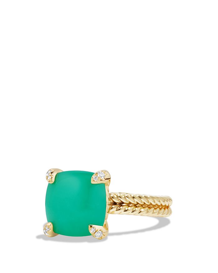David Yurman Chatelaine Ring With Chrysoprase And Diamonds In 18k Gold In Green/gold