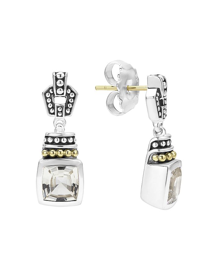 LAGOS 18K GOLD AND STERLING SILVER CAVIAR COLOR DROP EARRINGS WITH WHITE TOPAZ,01-81514-F