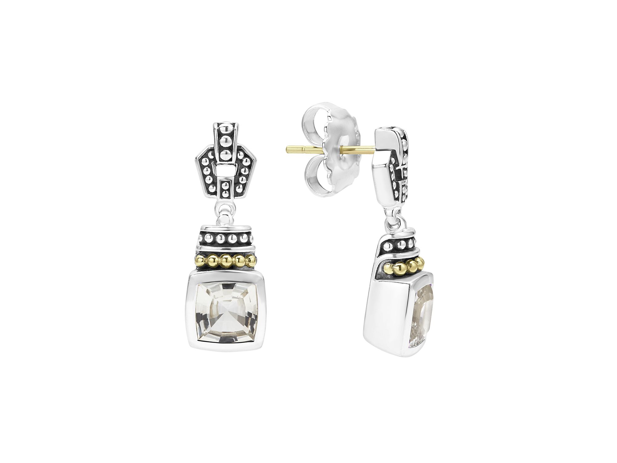 18K Gold and Sterling Silver Caviar Color Gemstone Drop Earrings - Image 1