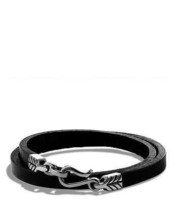 David Yurman Chevron Double Wrap Leather Bracelet In Black Bloomingdale S