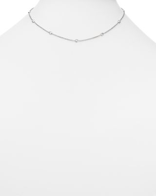 18K White Gold or Yellow Gold Diamond Station Necklace, 16"