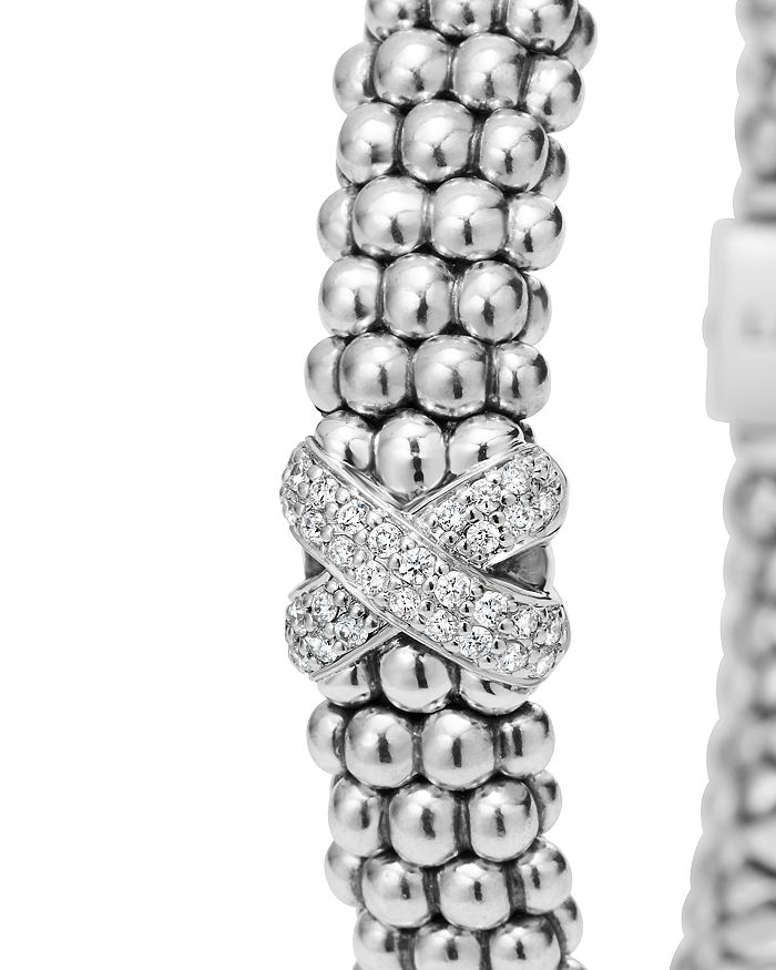 Shop Lagos Sterling Silver Embrace Diamond X Rope Bracelet In White/silver