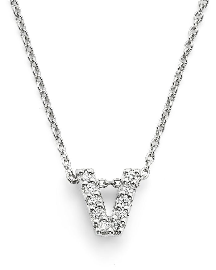 Roberto Coin 18k White Gold "love Letter" Initial Pendant Necklace With Diamonds, 16" In V