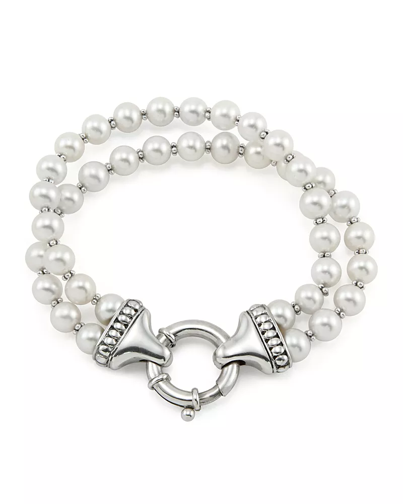 Lagos Sterling Silver Luna 2 Strand Cultured Pearl Bracelet