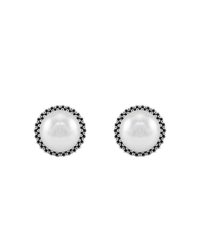 Shop Lagos Sterling Silver Luna Cultured Pearl Stud Earrings In White/silver