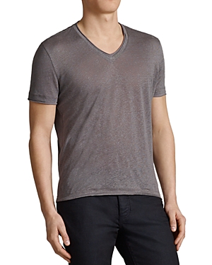 John Varvatos Collection Linen V Neck Tee In Pewter