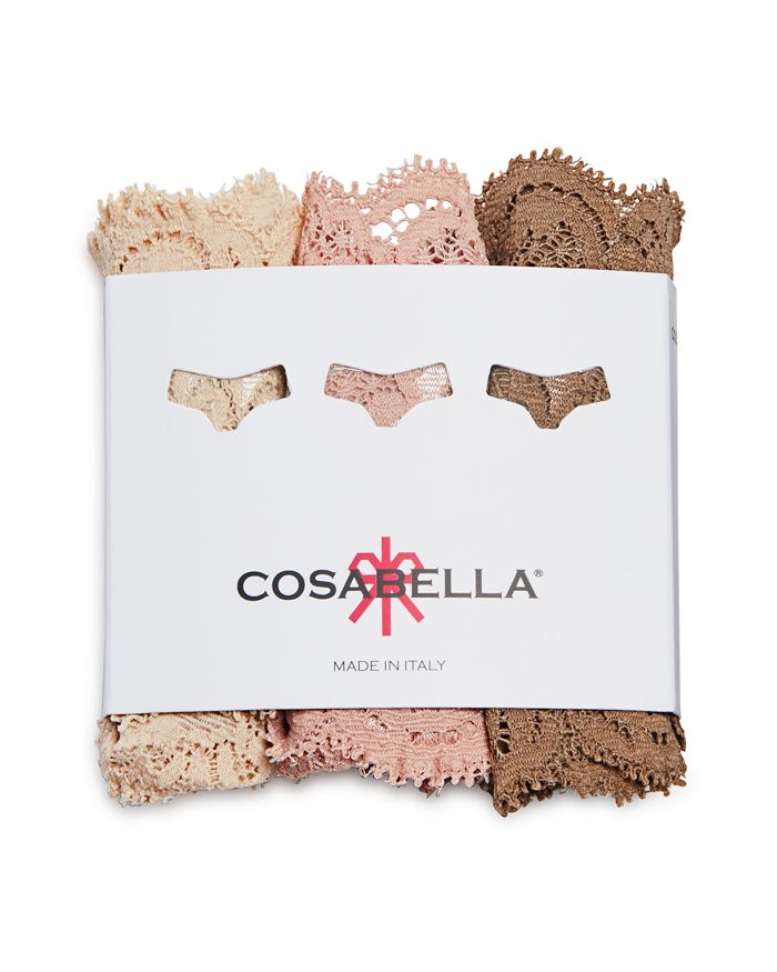 Shop Cosabella Never Say Never Cutie Low-rise Thongs, Set Of 3 In Caramello/mandorla/pinolo