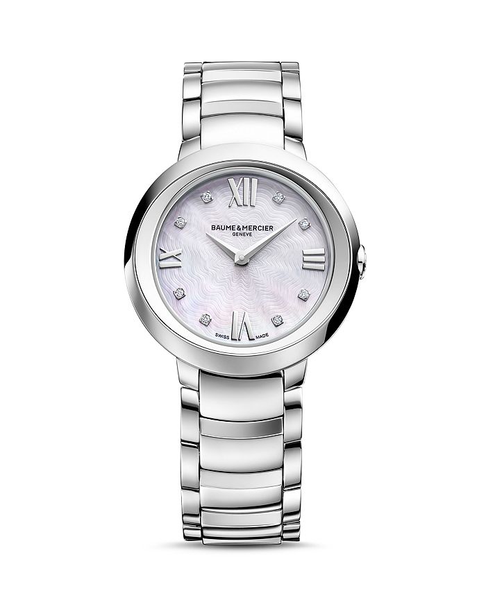 Baume & Mercier Promesse Watch With Mother-of-pearl And Diamonds, 30mm In White/silver