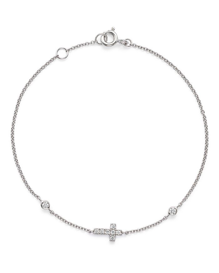 Bloomingdale's Diamond Cross Bracelet In 14k White Gold, .12 Ct. T.w.