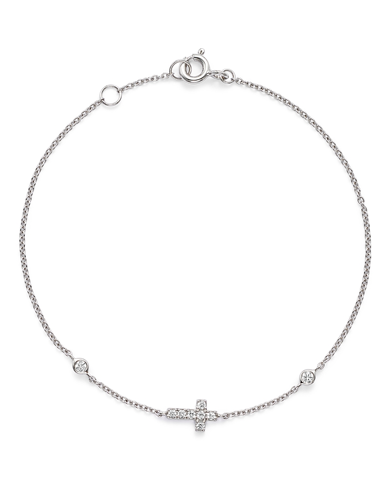 Diamond Cross Bracelet in 14K White Gold, .12 tcw