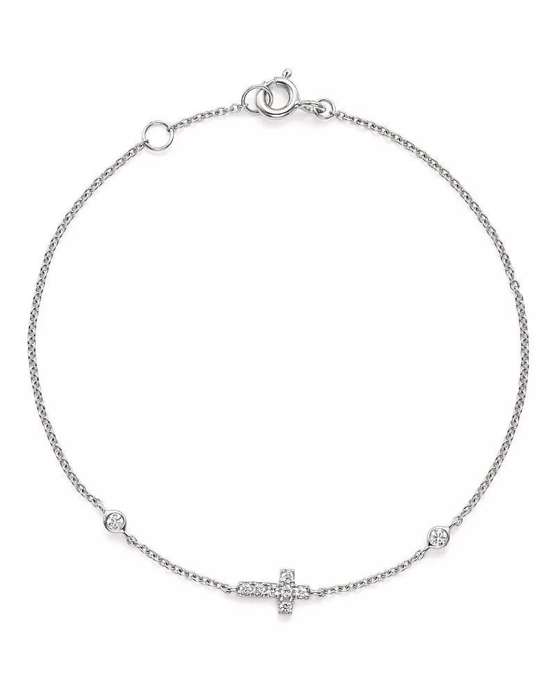 Diamond Cross Bracelet in 14K White Gold, .12 tcw