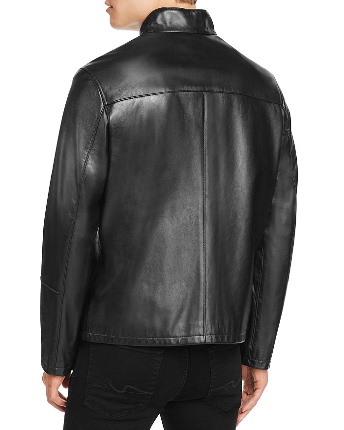 Shop Cole Haan Streamlined Moto Leather Jacket In Black