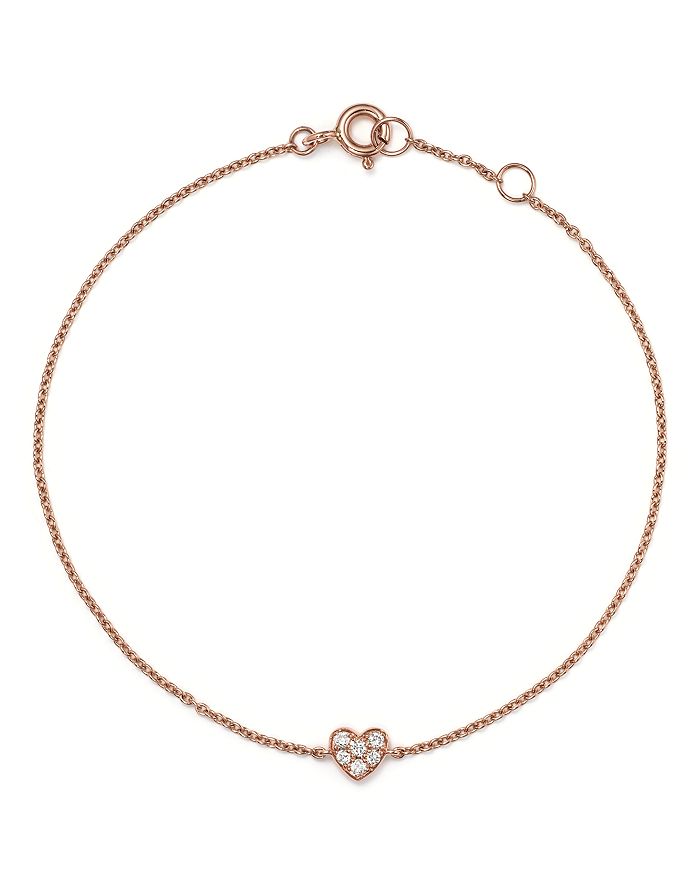 Bloomingdale's Mini Diamond Heart Bracelet In 14k Rose Gold, .07 Ct. T.w. - 100% Exclusive In White/rose