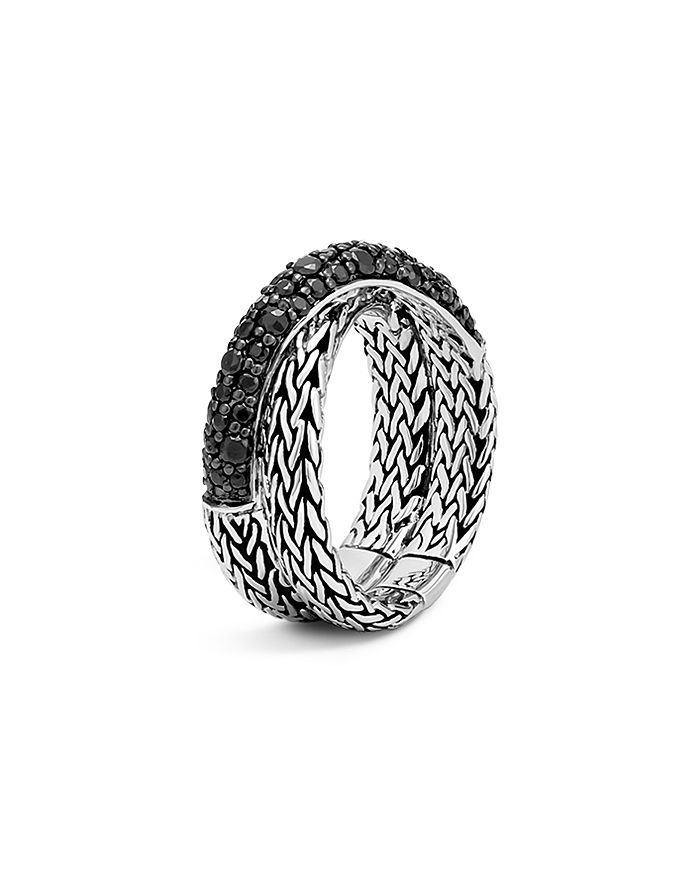JOHN HARDY STERLING SILVER CLASSIC CHAIN OVERLAP RING WITH BLACK SAPPHIRE,RBS933024BLSX7