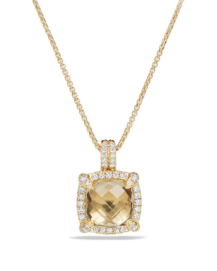 DAVID YURMAN CHATELAINE PAVE BEZEL PENDANT NECKLACE WITH CHAMPAGNE CITRINE AND DIAMONDS IN 18K GOLD,N12747D88ACCDI18