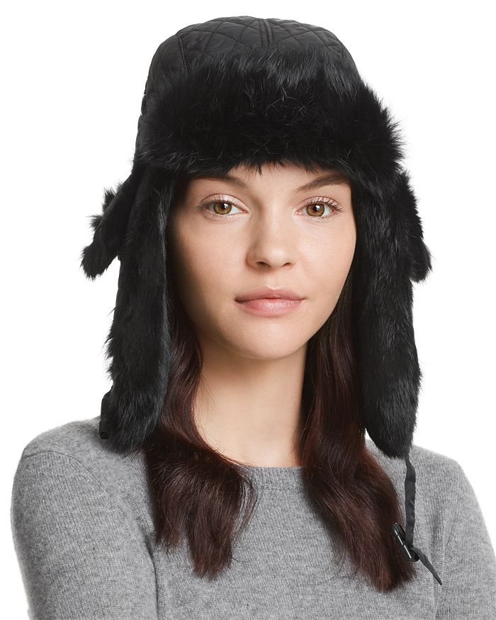 Surell Quilted Aviator Hat with Rabbit Fur Trim | Bloomingdale's