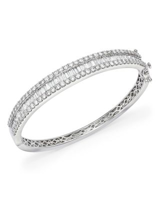 Diamond Round and Baguette Bangle in 14K White Gold, 5.0 tcw &nbsp;