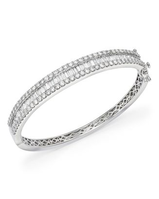 Bloomingdale's Diamond Round and Baguette Bangle in 14K White Gold, 5.0 ...
