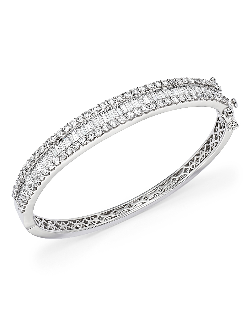 Diamond Round and Baguette Bangle in 14K White Gold, 5.0 tcw