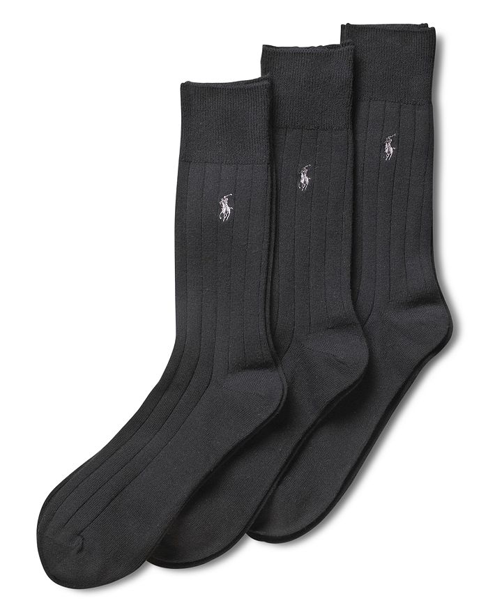 Polo Ralph Lauren Men's 3-pack Solid Ribbed Slack Socks In Black