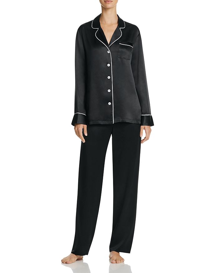 Ginia Long Silk Pajama Set In Black