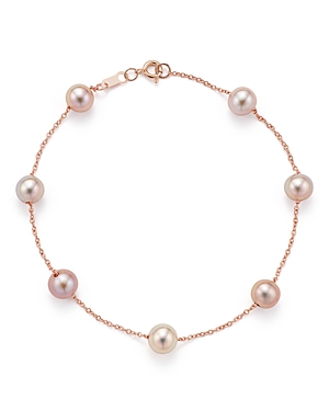 Cultured Pink Freshwater Pearl Tin Cup Bracelet in 14K Rose Gold, 5.5mm
