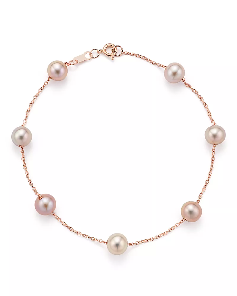 Cultured Pink Freshwater Pearl Tin Cup Bracelet in 14K Rose Gold, 5.5mm