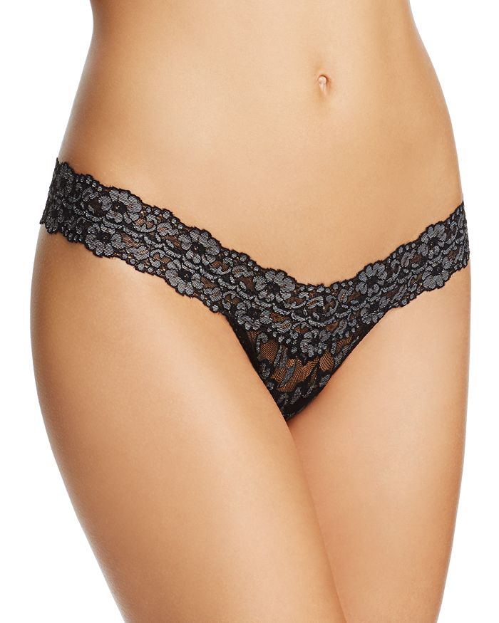 Hanky Panky Cross-dyed Signature Lace Low-rise Thong In Black/heather