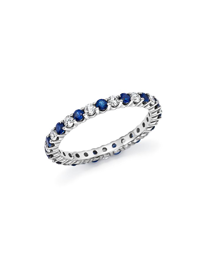Bloomingdale's Diamond And Blue Sapphire Eternity Band In 14k White Gold - 100% Exclusive In Blue/white