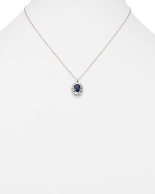 Blue Sapphire and Diamond Pendant Necklace in 14K White Gold, 18&amp;quot;&amp;nbsp;