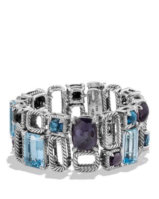 David Yurman - Ch&acirc;telaine Pav&eacute; Bezel Multi Row Linked Bracelet with Blue Topaz, Black Orchid, Black Onyx and Diamonds