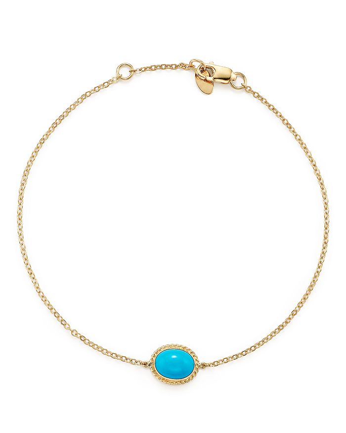Bloomingdale's Oval Bezel Set Turquoise Chain Bracelet In 14k Yellow Gold - 100% Exclusive In Turquoise/gold
