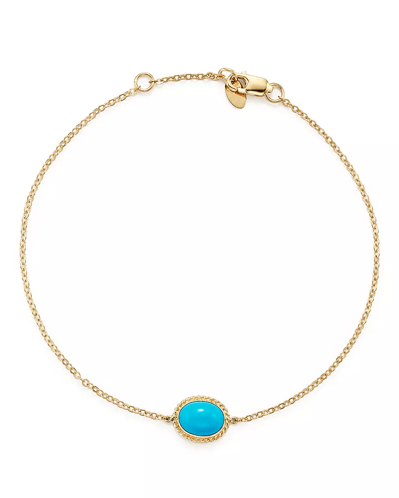 Oval Bezel Set Turquoise Chain Bracelet in 14K Yellow Gold