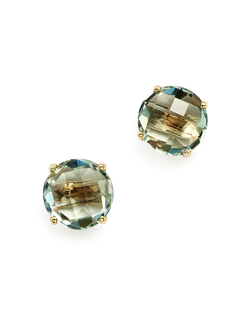 Prasiolite Briolette Stud Earrings in 14K Yellow Gold