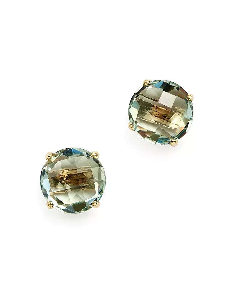 Prasiolite Briolette Stud Earrings in 14K Yellow Gold