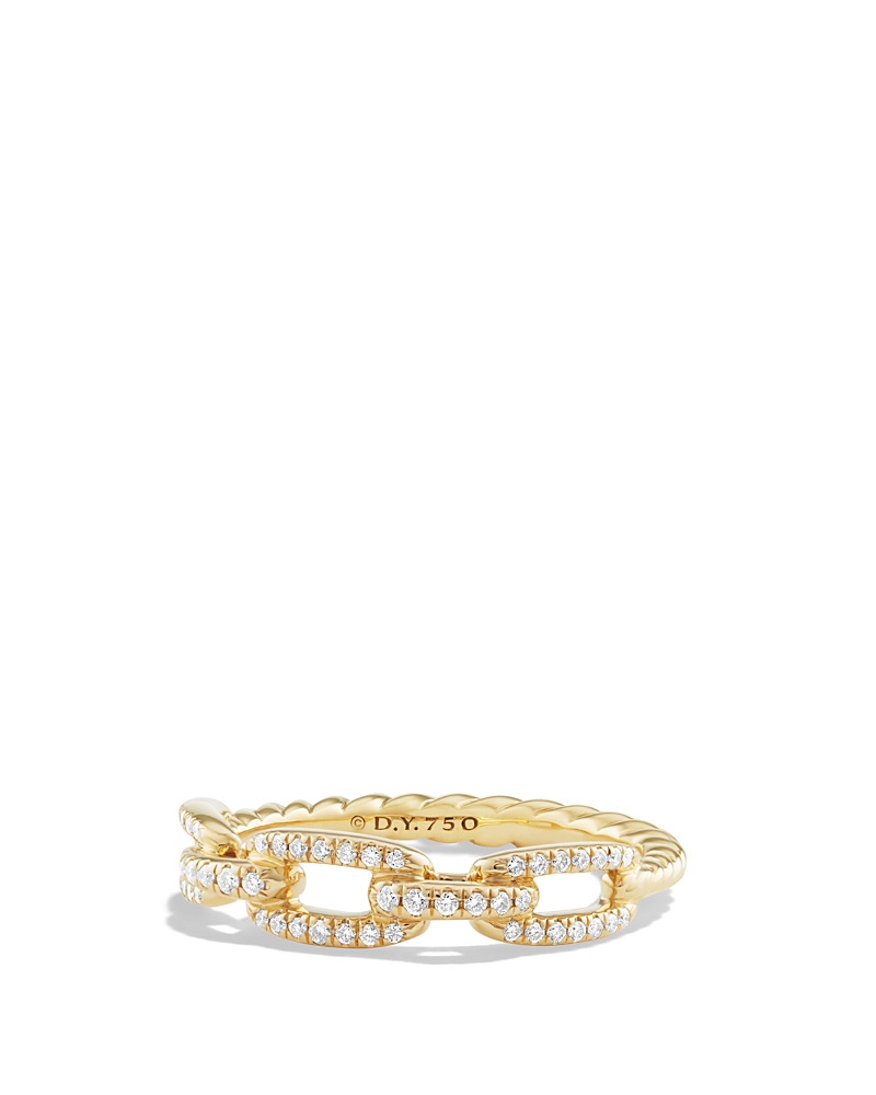 David Yurman Stax Single Row Pave Chain Link Ring with Diamonds in 18K Gold